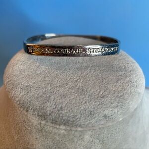 Inspirational bangle bracelet wisdom courage strength rounded square silvertone